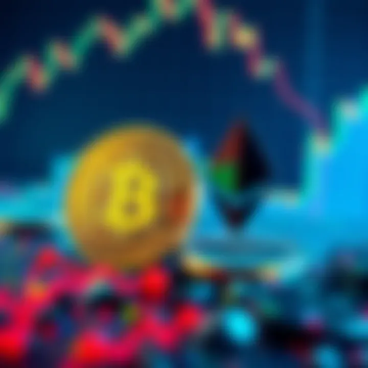 Bitcoin and Ethereum prices rise with a background showing a digital currency trend chart