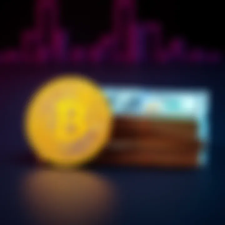 A visual comparing Bitcoin and fiat currency side by side, with Bitcoin symbol on one side and a stack of cash on the other.