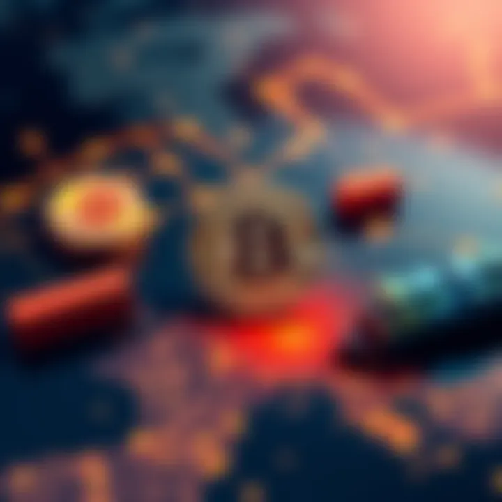 A visual representation of Bitcoin with shipping containers and a map of the Hormuz Strait, symbolizing the connection between cryptocurrency and international trade amid geopolitical tensions.