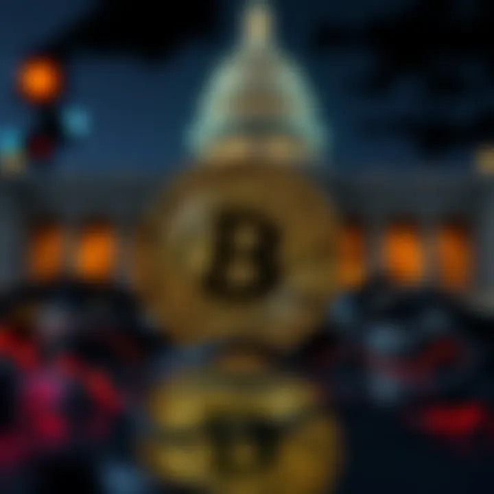 A graphic showing a Bitcoin symbol with a warning sign, representing concerns over liquidity during a potential US government shutdown.