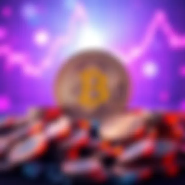 A visual representation of Bitcoin's halving event, showcasing digital coins and a graph indicating potential price growth
