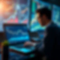 A person analyzing Bitcoin trends on a laptop with financial graphs and charts displayed, symbolizing careful investment decisions.