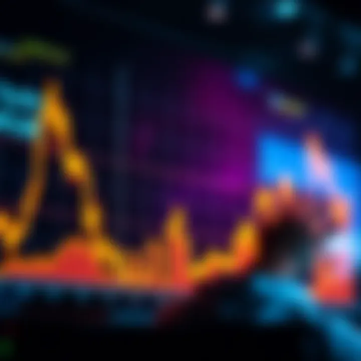 A chart showing the rise and fall of Bitcoin prices over time, with a person considering investment options in the background.