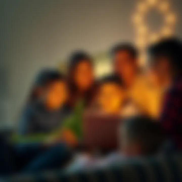 A family looking at a chart showing Bitcoin investment growth over 16 years, with smiles on their faces, symbolizing hope and financial success.