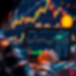 A person looking at a Bitcoin chart on a laptop with charts and graphs in the background