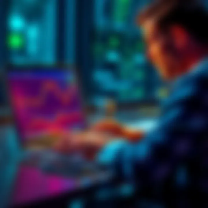 A person analyzing Bitcoin trends on a laptop with a focus on dollar-cost averaging
