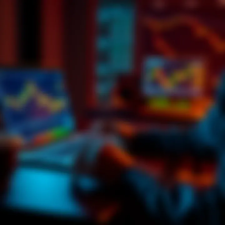 Bitcoin Investment A person analyzing Bitcoin charts with a laptop and a coffee cup, illustrating ongoing investment strategies despite losses.