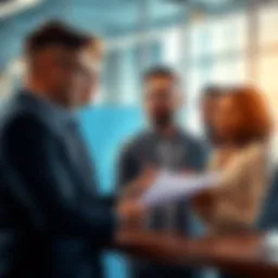 A group of diverse Bitcoin market analysts discussing trends and data in a modern office setting.