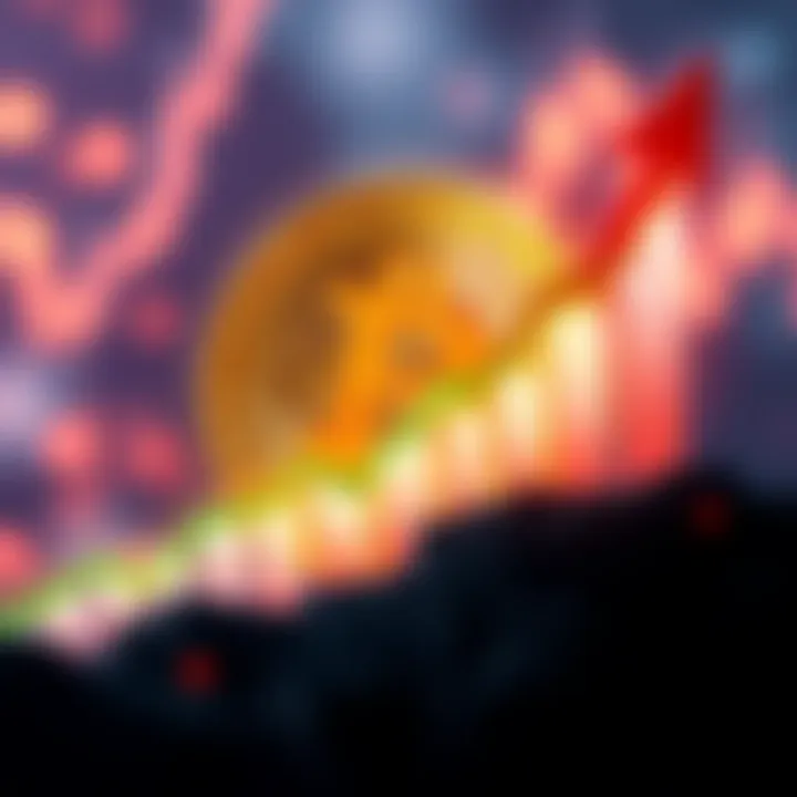 Bitcoin logo with an upward trend graph showing the price increase to 71.5K