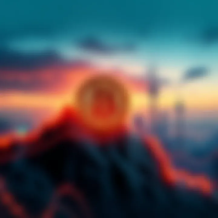 A visual representation of Bitcoin's price rising dramatically on a graph, with a backdrop of financial symbols and global landmarks, indicating its impact on the world.