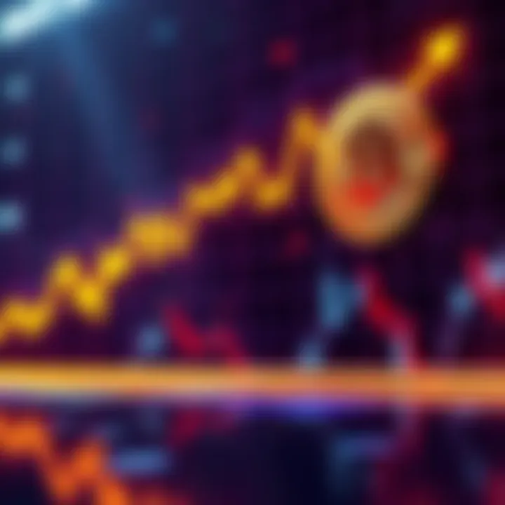 Graph showing fluctuations in Bitcoin prices with an upward trend and downward dips, representing market speculation