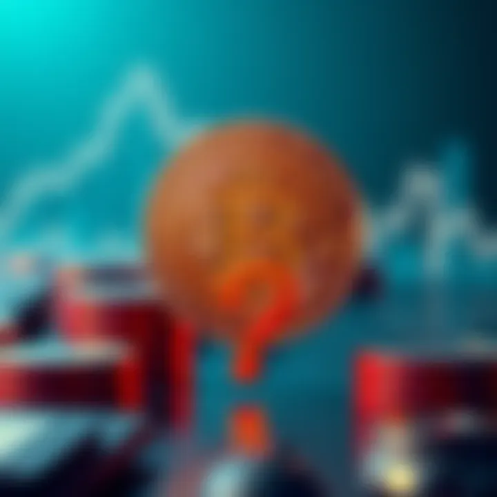 A Bitcoin symbol surrounded by a question mark, symbolizing uncertainty about its value and future security.