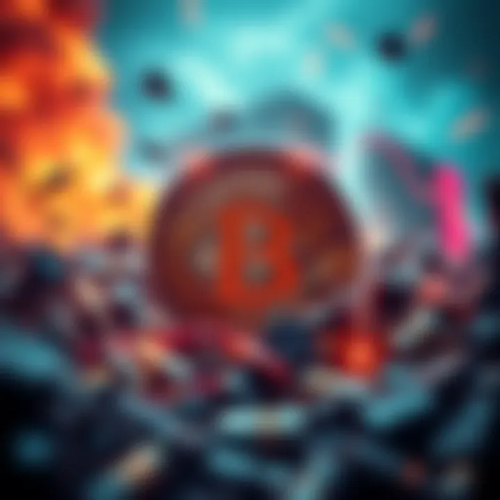 A visual representation of Bitcoin's resilience during a global energy crisis, showing a Bitcoin symbol in bold against a backdrop of chaotic market elements.