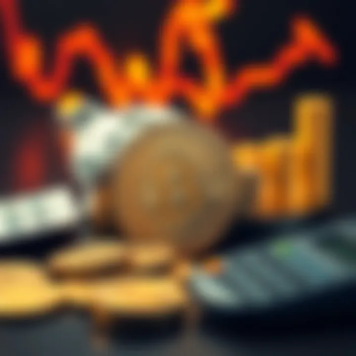 A visual representation of Bitcoin coins alongside traditional retirement symbols like a piggy bank and a calculator, illustrating their role in FIRE strategies.