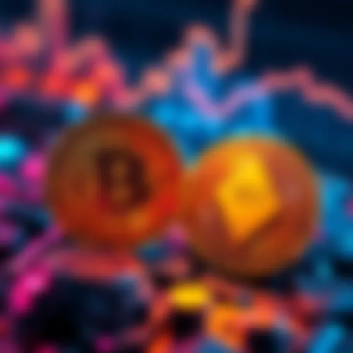 Bitcoin logo with a $67,000 label and Solana logo with a downward arrow