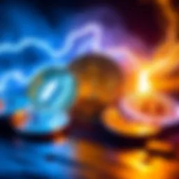 A graphic showing Bitcoin coins transforming into Lightning symbols, representing the conversion process between the two systems.
