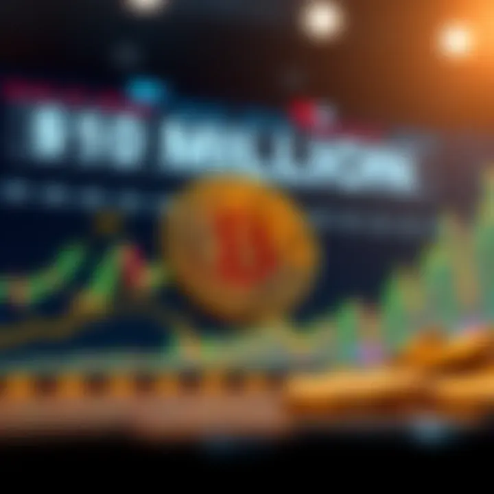 A visual representation showing Bitcoin reaching a $1 million value with market graphs and upward trends