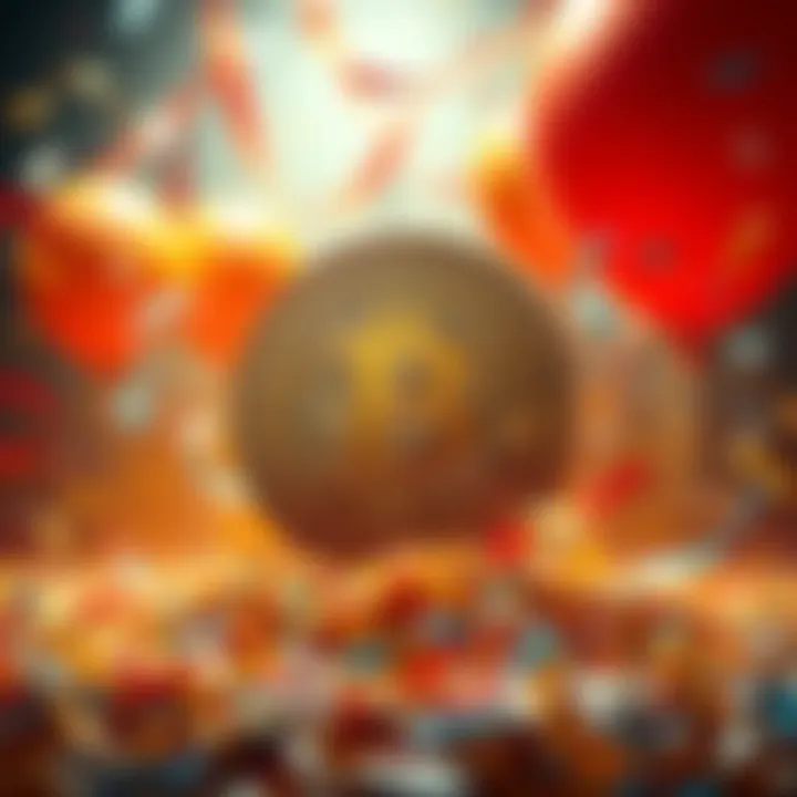 Bitcoin 40th Anniversary Celebration A Bitcoin symbol with confetti and balloons in a festive setting, celebrating its 40th anniversary.