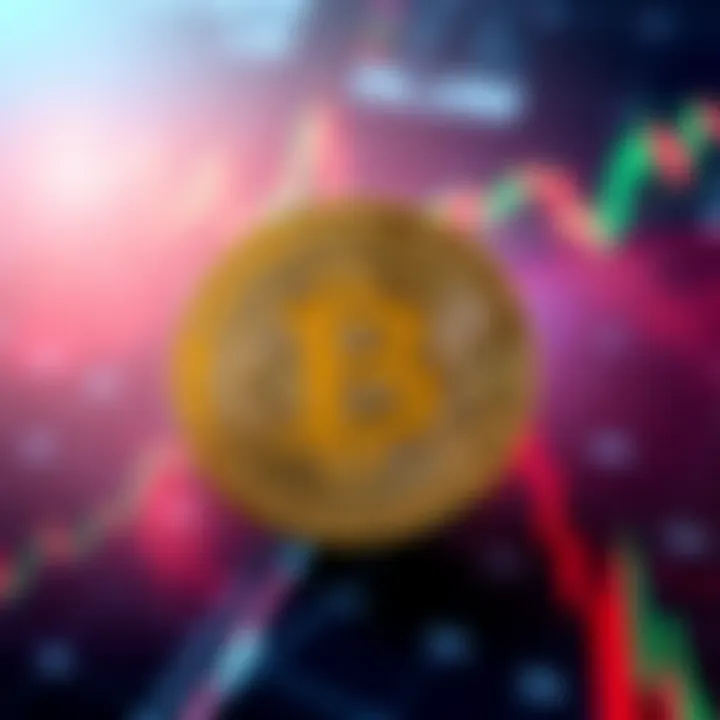 Bitcoin logo with a background showing falling market graphs, symbolizing a sell-off