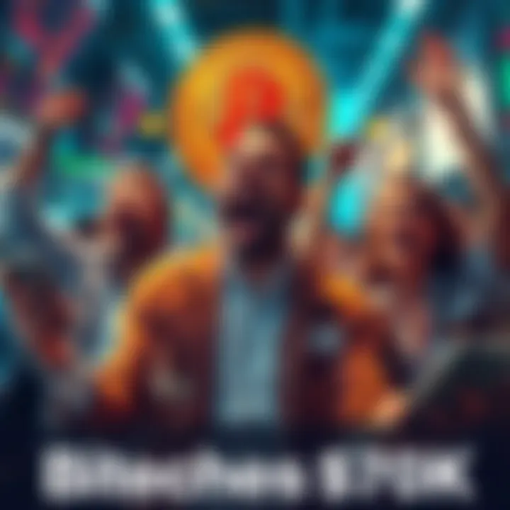 Bitcoin Reaches 70K Traders celebrating as Bitcoin price hits 70,000, showing excitement on their faces and holding digital devices to buy into the surge.