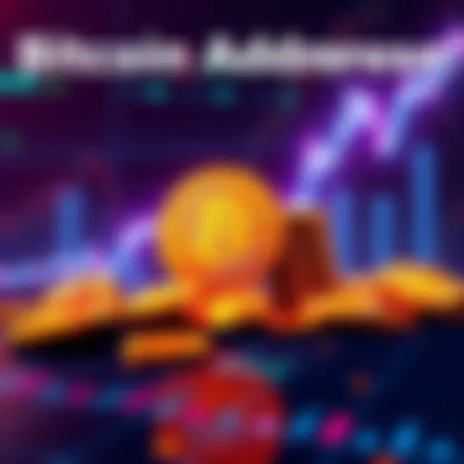 A representation of Bitcoin addresses holding over 1,000 coins rising during a market dip, showing a graph with upward trend and Bitcoin symbols.