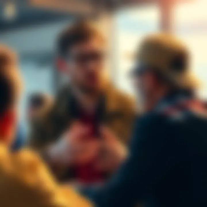 A Bitcoin supporter passionately explaining cryptocurrency concepts to a group of interested people.