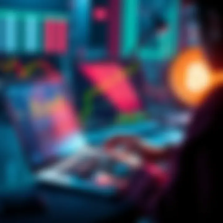 A trader reviewing Bitcoin and other cryptocurrencies on a laptop, showing charts and graphs representing market trends.