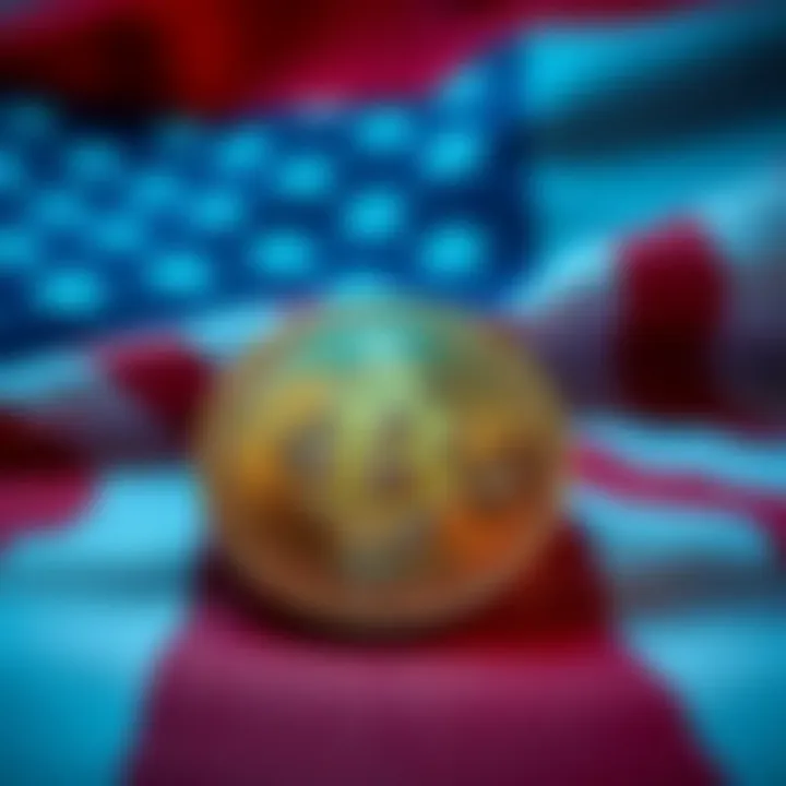 A representation of Bitcoin in front of the American flag, symbolizing freedom and financial empowerment on Independence Day.