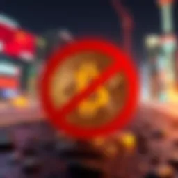 A graphic showing a Bitcoin symbol with a red prohibition sign overlay, indicating a ban in China