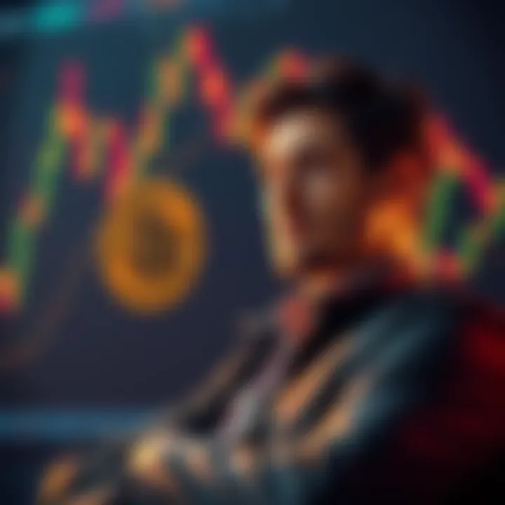 A thoughtful investor reflecting on Bitcoin decisions with a graph showing price fluctuations in the background.