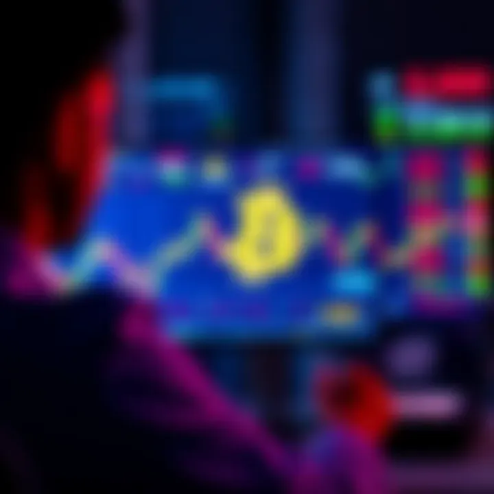 A person looking at a computer screen displaying Bitcoin prices during a market dip