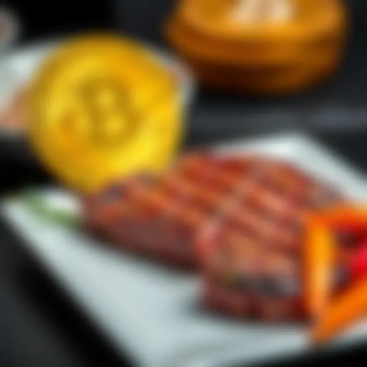 A visual comparison of Bitcoin symbol and a steak on a plate, representing the controversy between cryptocurrency and the carnivore diet