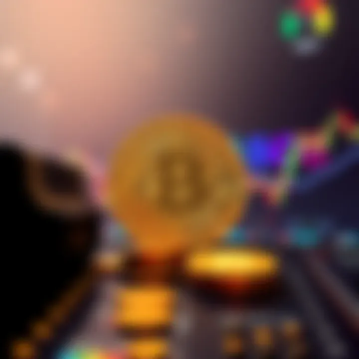 A visual representation of Bitcoin facing challenges like scalability and regulation with a fluctuating price chart in the background