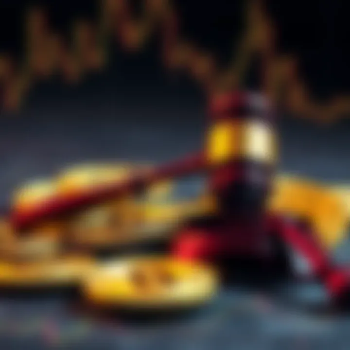 A graphic showing bitcoin coins with a gavel symbolizing the Clarity Act, representing legal and financial discussion around bitcoin.