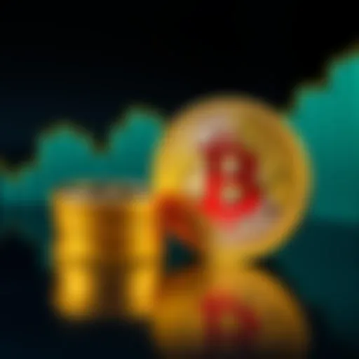 A stack of gold Bitcoin coins next to a graph showing an upward trend, representing the rising value of Bitcoin and the struggle for people to own one whole coin.
