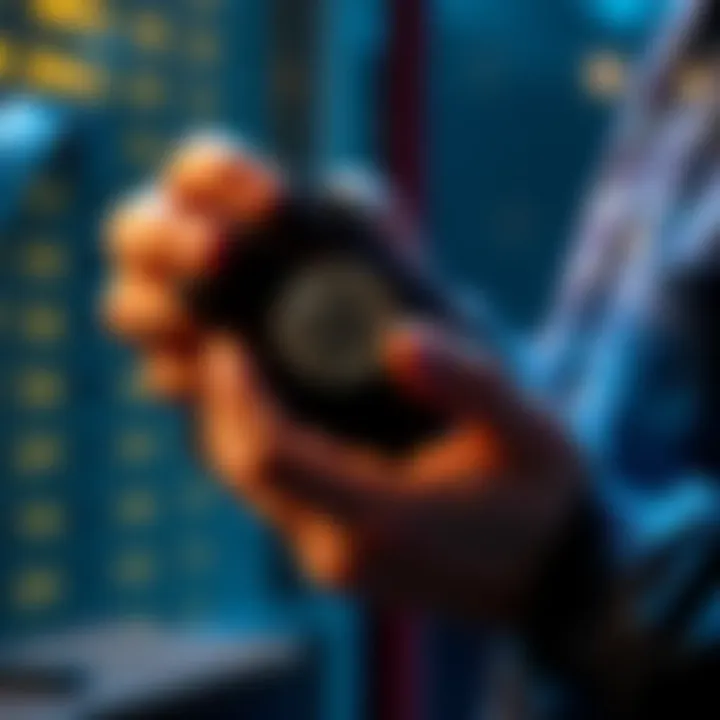 A person holding a hardware wallet and writing down seed phrases for Bitcoin storage