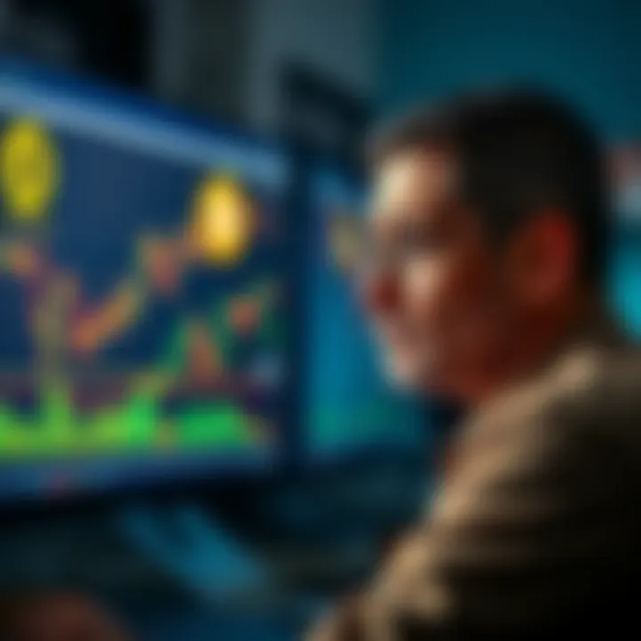 Examining Bitcoin Commentary A person looking at a computer screen displaying Bitcoin charts and graphs, with confusion on their face, representing the complexity of cryptocurrency analysis.