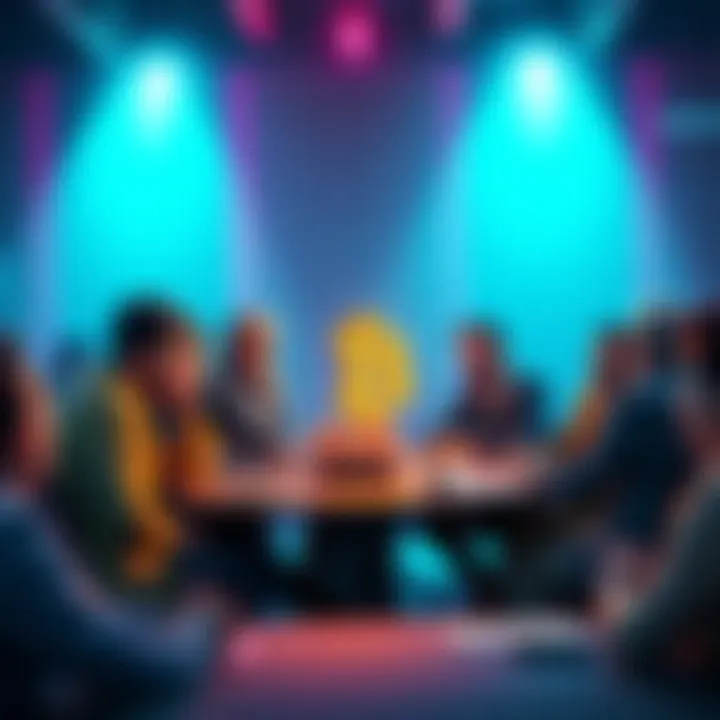 A group of people discussing Bitcoin at a table, some looking concerned while others seem engaged and responsive.