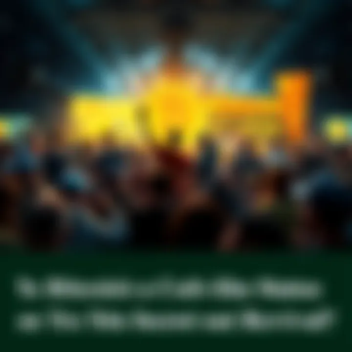 A diverse group of people celebrating Bitcoin at a community event, with banners and signs supporting cryptocurrency.