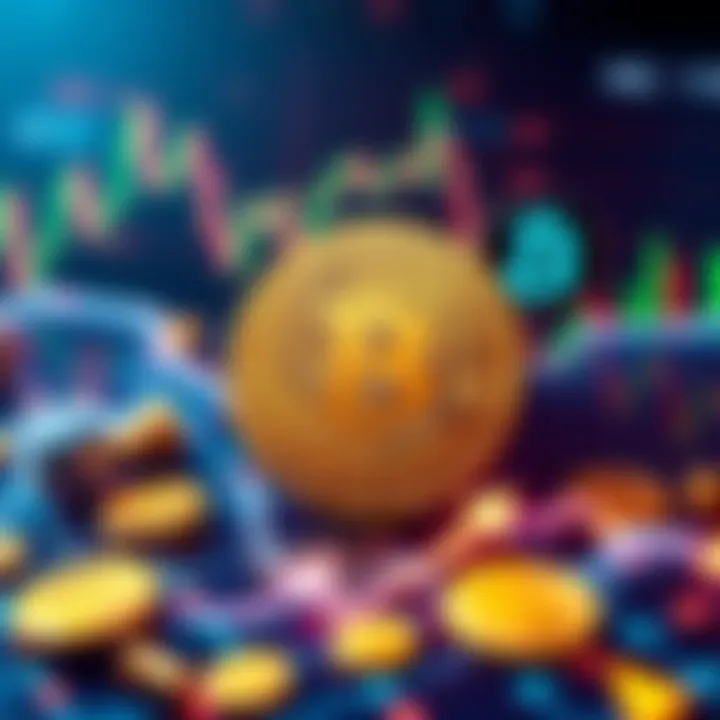 A graphic representing Bitcoin Core with market trends and cryptocurrency symbols.