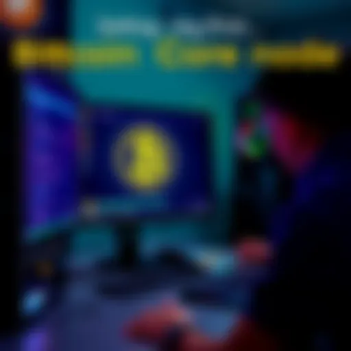 A person configuring a computer for a Bitcoin Core node with a monitor displaying the setup interface.