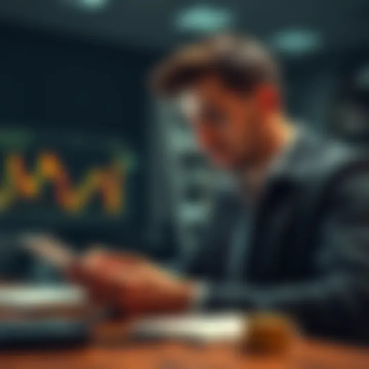 Bitcoin Cost Management A Bitcoin investor analyzing charts and market trends with a calculator and notepad, looking focused and thoughtful.