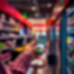A person using a smartphone to make a Bitcoin payment at a store, with a focus on the checkout process and Bitcoin icon visible.