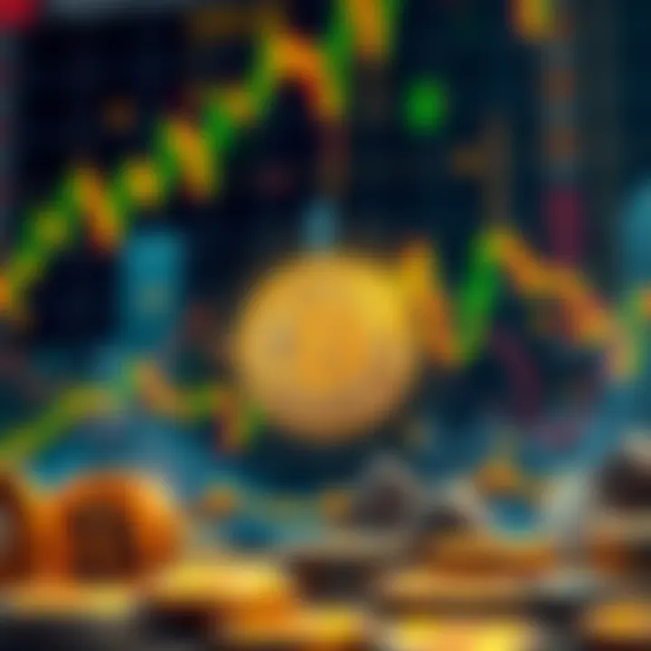 A visual representation of Bitcoin with falling charts and financial symbols, showing investor concern about its safe-haven status.