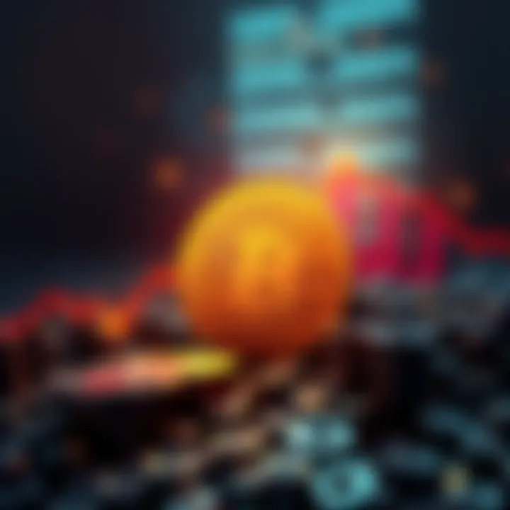 A digital representation showing a downward trend in Bitcoin value alongside symbols of energy consumption