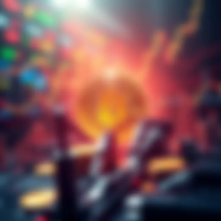 Concept image of Bitcoin rising with financial market elements around it