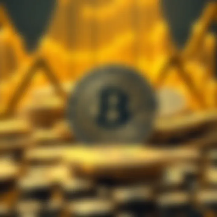 A graphic showing Bitcoin coins with a shining gold backdrop, symbolizing Bitcoin's value as digital gold and an investment.