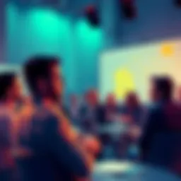 Group of people sharing ideas about Bitcoin during a discussion forum