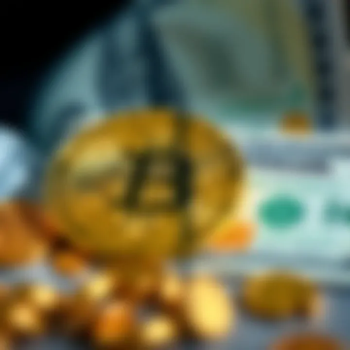 A side-by-side comparison of a Bitcoin symbol and a dollar bill, showing the differences between the two currencies