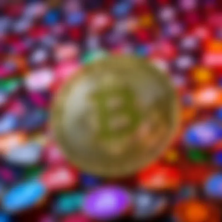 A large Bitcoin symbol stands out against a background of smaller cryptocurrency logos, emphasizing Bitcoin's dominance in the market.